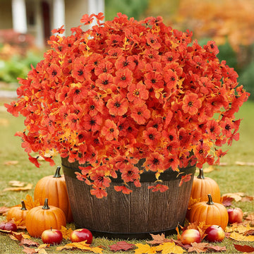 24 Bundles Artificial Fall Flowers Outdoor UV Resistant Fake Mums Bulk Outdoor Faux Mums Plants Plastic Flower