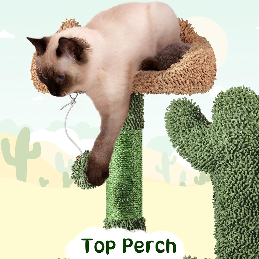 54in Green Cactus Cat Tree with Sturdy Multi-Level Platforms