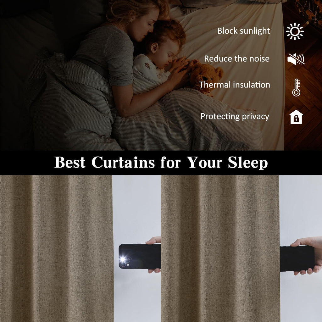 130 Inch Long Blackout Curtains 2 Panels Set, 50x130 Linen Brown