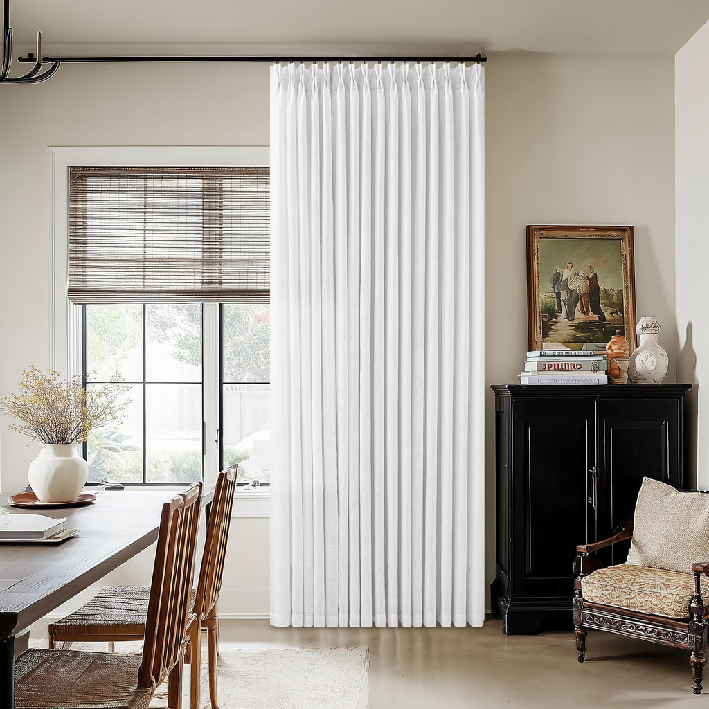 Snow White Linen Curtains Pinch Pleated 84 Inches Long