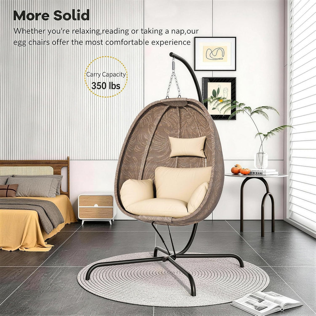 1-Person Textilene Patio with Steel Stand and Beige Cushion for Outdoor, Indoor Balcony Backyard,350LBS