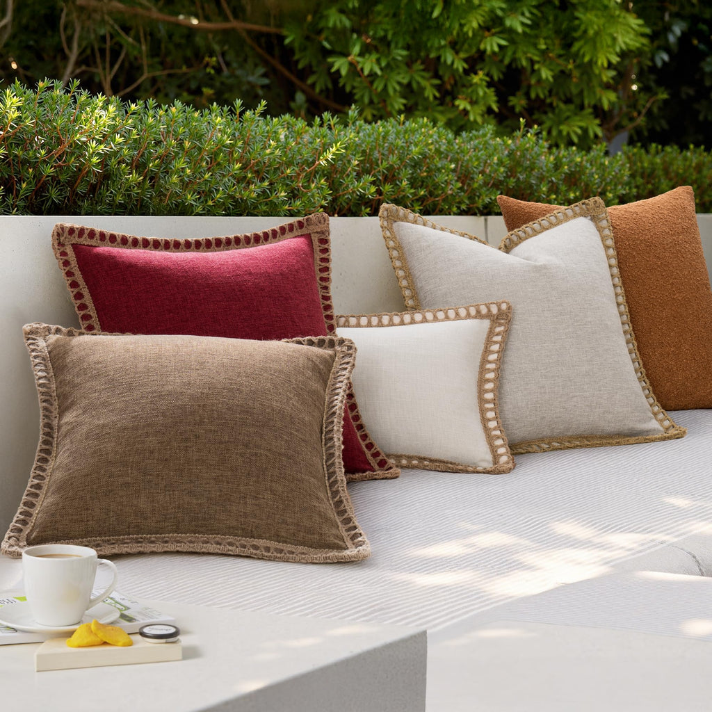 Set of 2 Lumbar Linen Burlap Throw Pillow Covers 12x20 Brown
