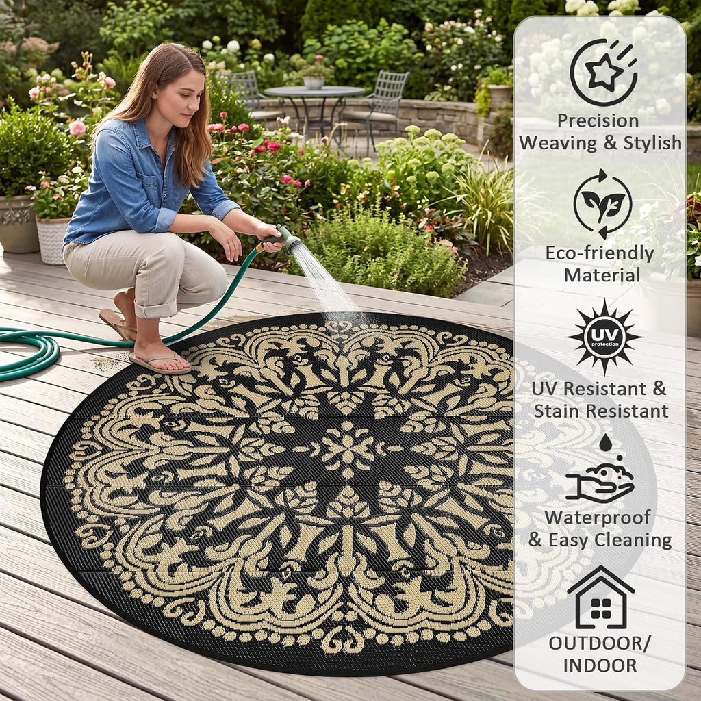 Round Outdoor Patio Rugs 6Ft Waterproof Indoor Outdoor Area Rugs Clearance Reversible Straw Rugs Circle Area Rugs for