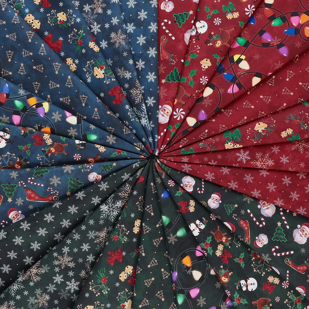 Deck The Halls Cotton Fabric, Falling Snow Red