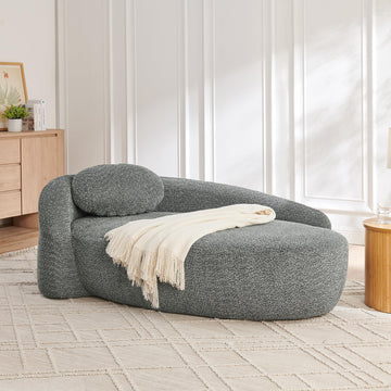 Full Foam Chaise Lounge Chair Indoor, Boucle Upholstered Boneless Chaise Lounge Sofa Bed, Right Facing Leisure Cloud