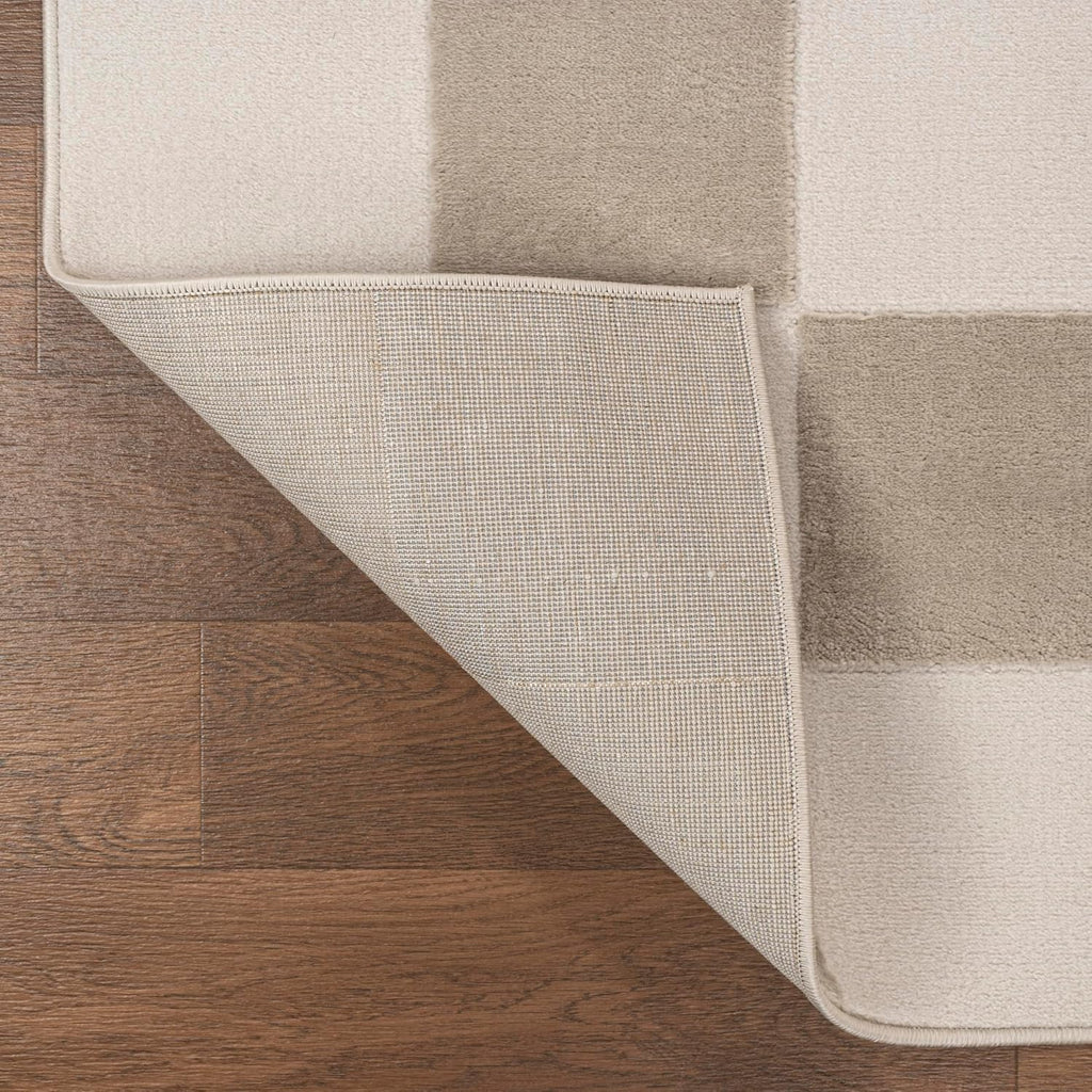 Checkerboard High-Low Runner Rug 2X8 Beige/Cream, Thea Modern Geometric, Easy-Cleaning, High Traffic, Pet-Friendly
