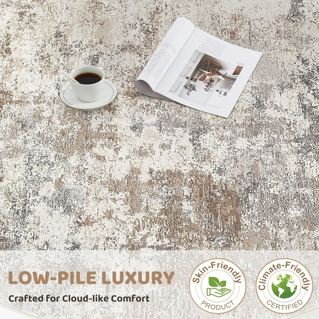 10x14 Area Rug Living Room Rugs - Washable Neutral Modern Abstract Soft Thin Large Rug Indoor Floor 