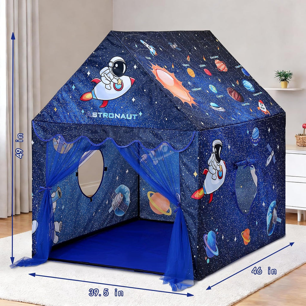Kids Tent Blue Space Play Tent for Boys,Large and Foldable Kids Playhouse with Windows, Portable and Lightweight Play