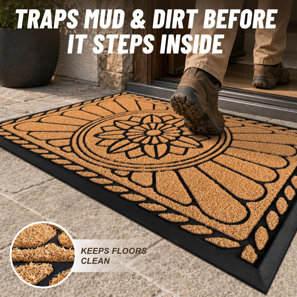 Front Door Mat, Heavy Duty Durable Welcome Mat for Outdoor Indoor, Dirt Trapper Waterproof Super Mud Scraper Door Mat