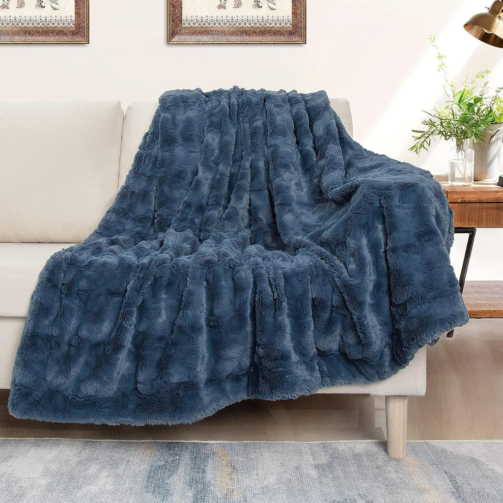 Faux Fur Luxury Throw Blanket,Double Side Soft Fluffy Shaggy Fuzzy Blanket, Throw)
