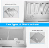 30 Inch Stainless Steel Wall Mount Range Hood 780 CFM 3 Speed Touch Control, LED Lights Convertible Ducted/Ductless