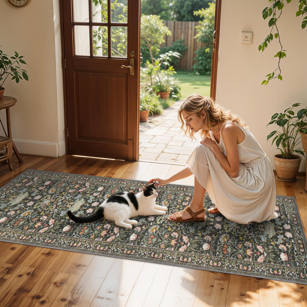 Washable 2x8 Hallway Runner Rug: Vintage Water-Resistant Kitchen Entryway Rug Ultra Soft Living Room Bedroom Carpet