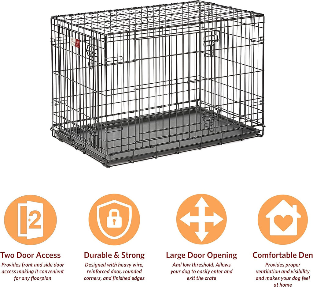 36-Inch LifeStages Crate for Medium-Large Breeds, 41-70 lbs, Double Door Folding Dog Crate with Divider Panel