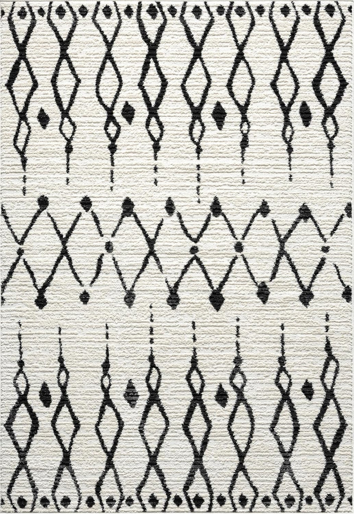 Viva Cream Black Area Rug - 5 x 8, Dining - Modern Moroccan Tribal Design - Soft, Durable, and Easy to Clean