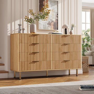 55" Fluted Natural 8 Drawer Dresser with Deep Drawer