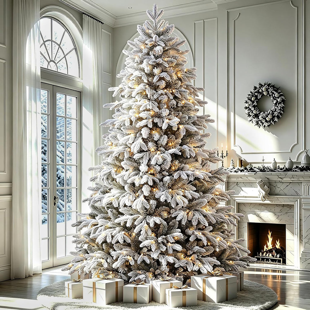 Prelit Artificial Flocked Christmas Tree & Multi-Color Lights