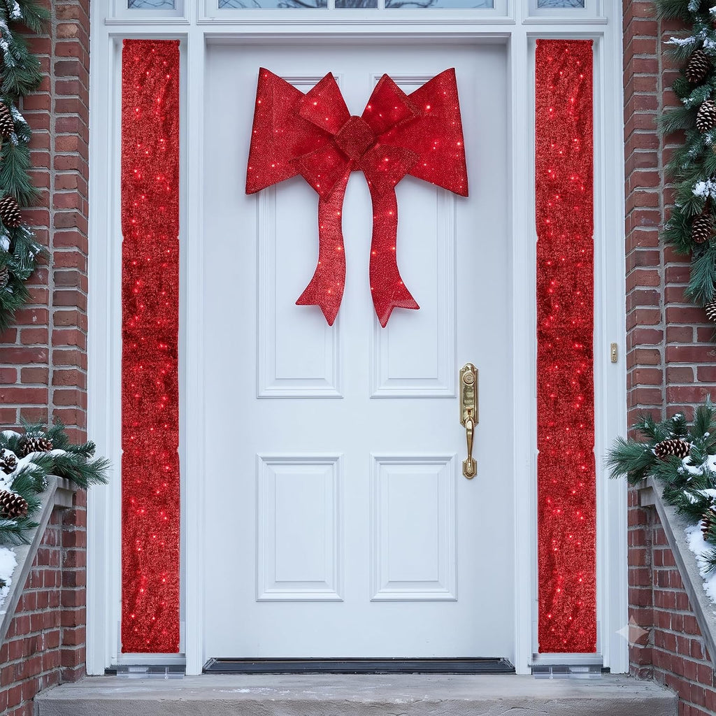 LED Lighted Christmas Doorway Arch Decoration with Bow, 8', Red