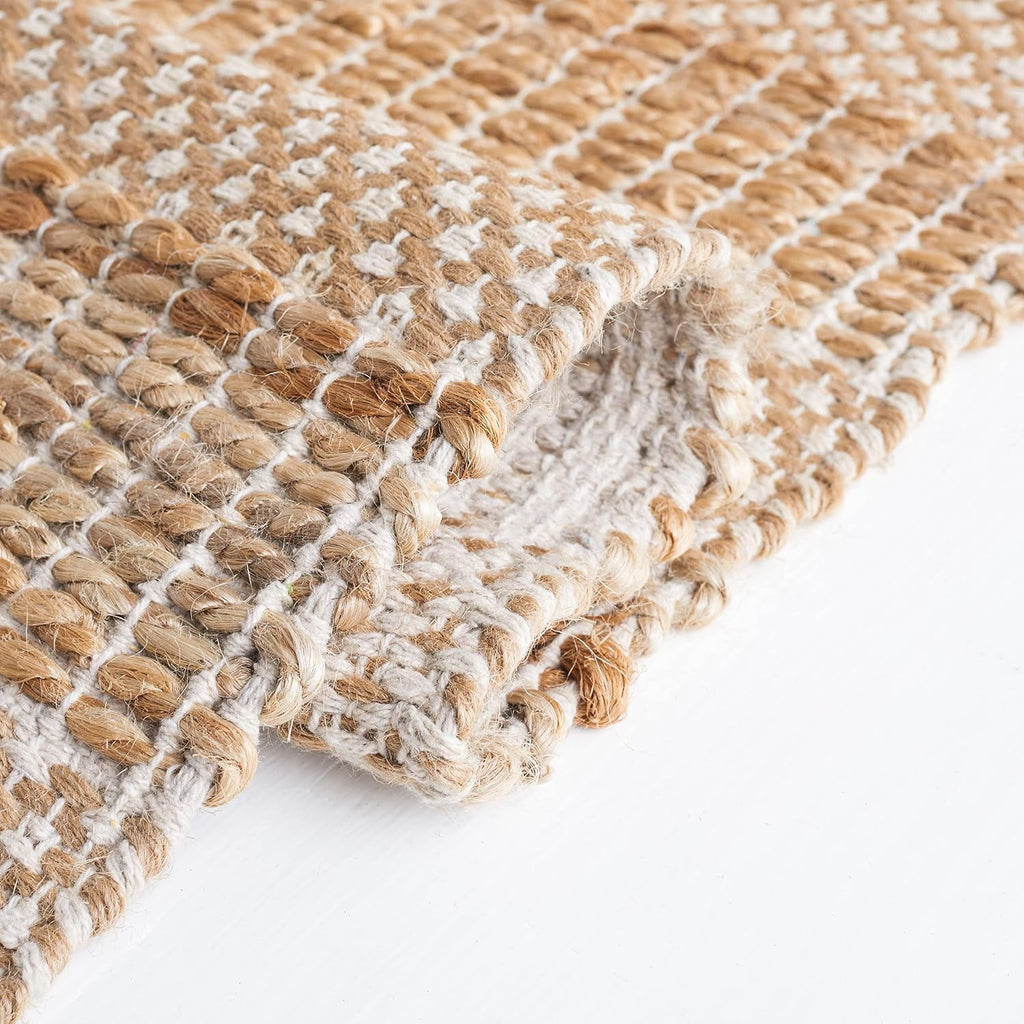 Natural Fiber Collection Area Rug - 6'6" Square, Ivory & Natural, Handmade Boho Farmhouse Rustic Jute & Cotton Jute
