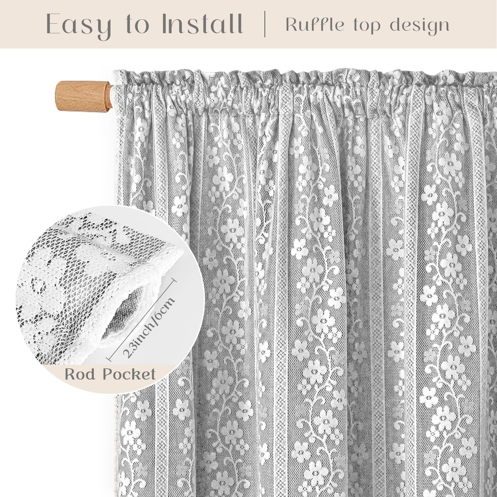 Linen Farmhouse Kitchen Curtains, Double Layered Valances for Windows with Linen and Lace, Rustic Curtains Window