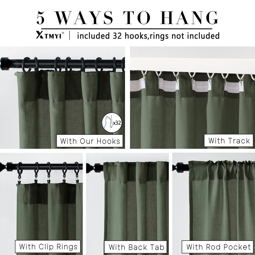 96 Inches Long Curtains Drapes for Sliding Glass Patio Door, Textured Cotton Boho Linen Sheer Window Curtain