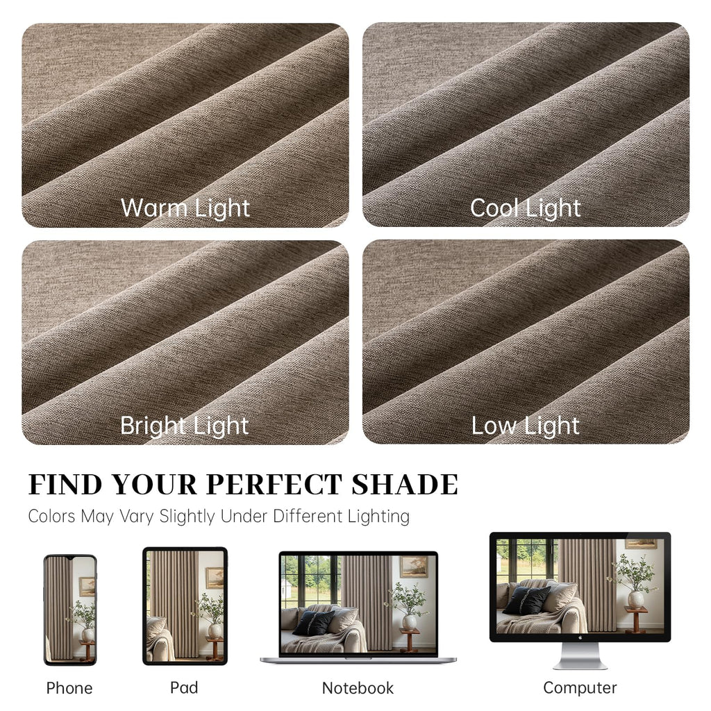 Extra Long 108 Inches Taupe Pinch Pleated Curtains 2 Panels Linen Textured