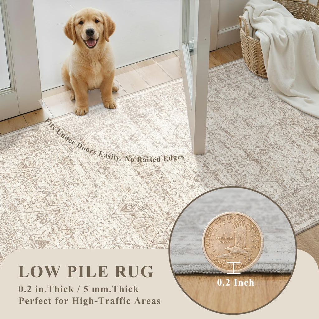 Washable Runner Rug Hallway, Ivory Taupe