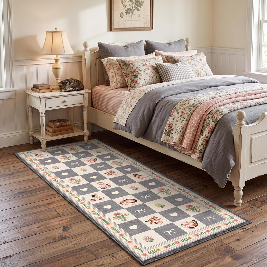 Garvve Washable Runner Rug 2x6 Modern Checkered Low Pile Kitchen Rug