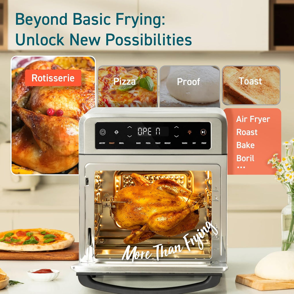 11-in-1 Air Fryer Oven, 13Qt Small Footprint Airfryer combo with Rotisserie, Toast, Bake, Roast, Reheat Functions and