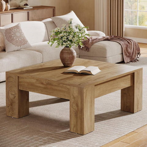 Farmhouse Square Coffee Table, 39-Inch Wooden Coffee Table with Sturdy Legs, Rustic Accent Center Table, Easy Assembly