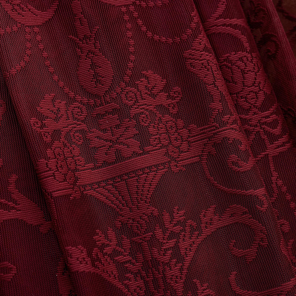 Burgundy Kitchen Curtains 45 Inch Length - Chic Short Lace Sheer Cafe Curtains for Window Over Sink, Light Filtering