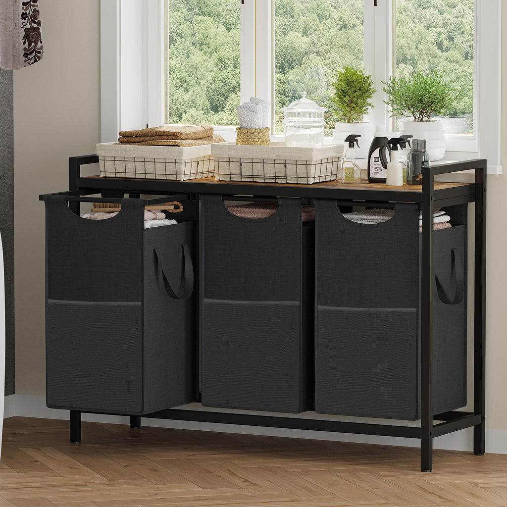 Laundry Hampers, 3 × 15 Gal (171 L) Laundry Basket with Large Desktop Sorter for Laundry Room Organization, Bathroom