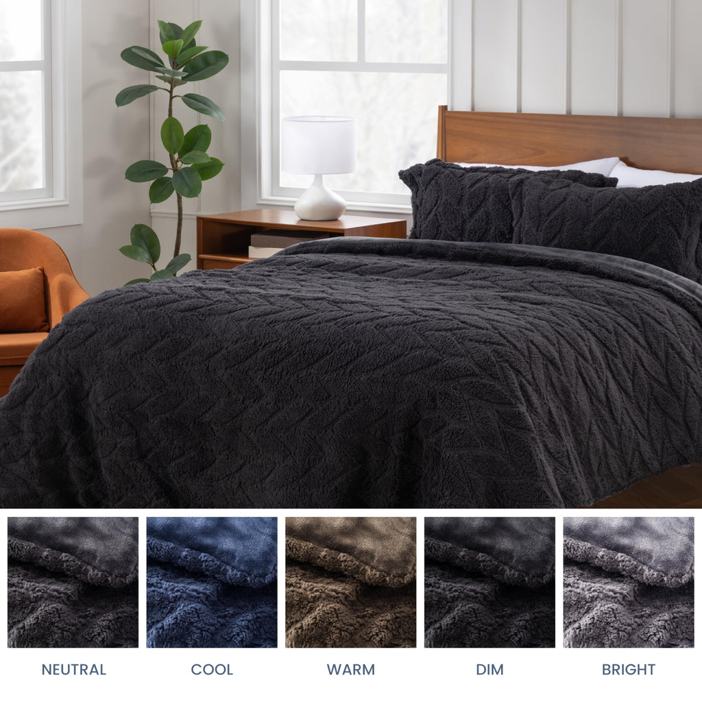 Sherpa & Velvetloft Comforter Set, Luxuriously Warm Fleece Reversible Microfiber Plush Bedding Set with 1