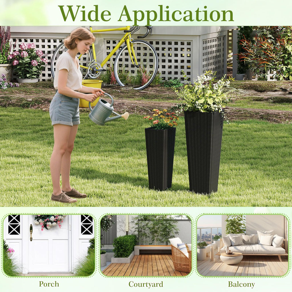 Planters for Outdoor Plants Set 2, 32" & 24" Tall Tapered Plants