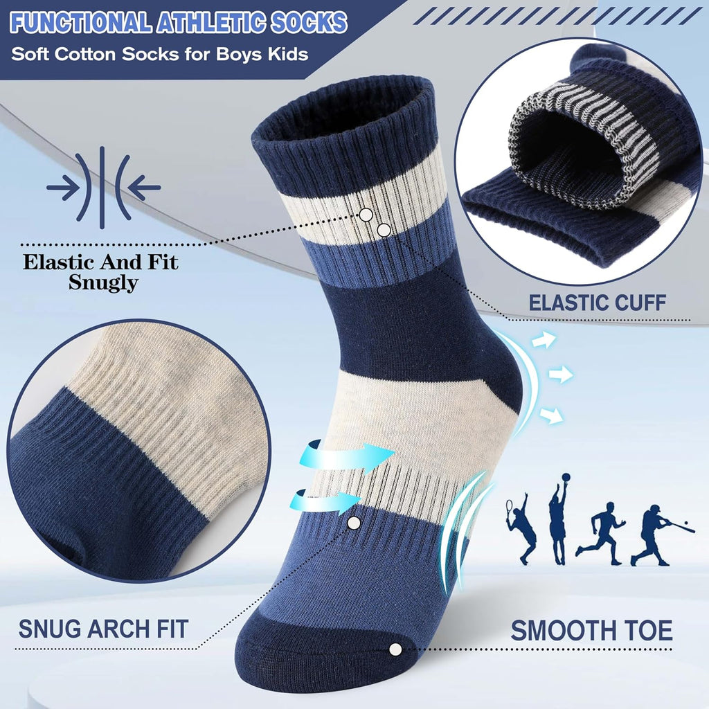 Boys Kids Girls Athletic Socks Basketball Sport Youth Crew Cotton Breathable Outdoor Socks 6 Pairs
