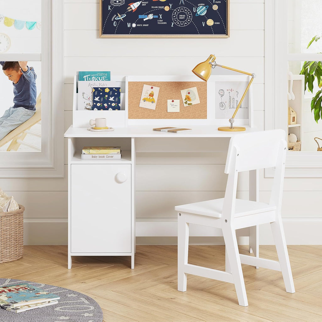 Wooden Kids Desk and Chair Set with Hutch and Storage for Ages 3-8