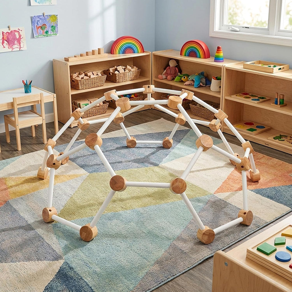 Indoor Climbing Gym Active Play Equipment, Solid Wood Montessori Space Dome Climber for Toddlers 2-6 Years, Maximum