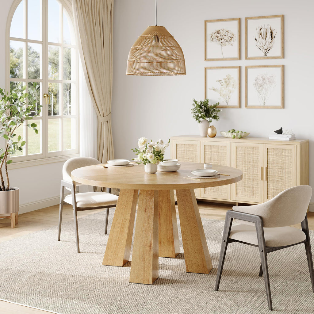 47" Round Dining Table for 4-6, Farmhouse Wood Kitchen Table