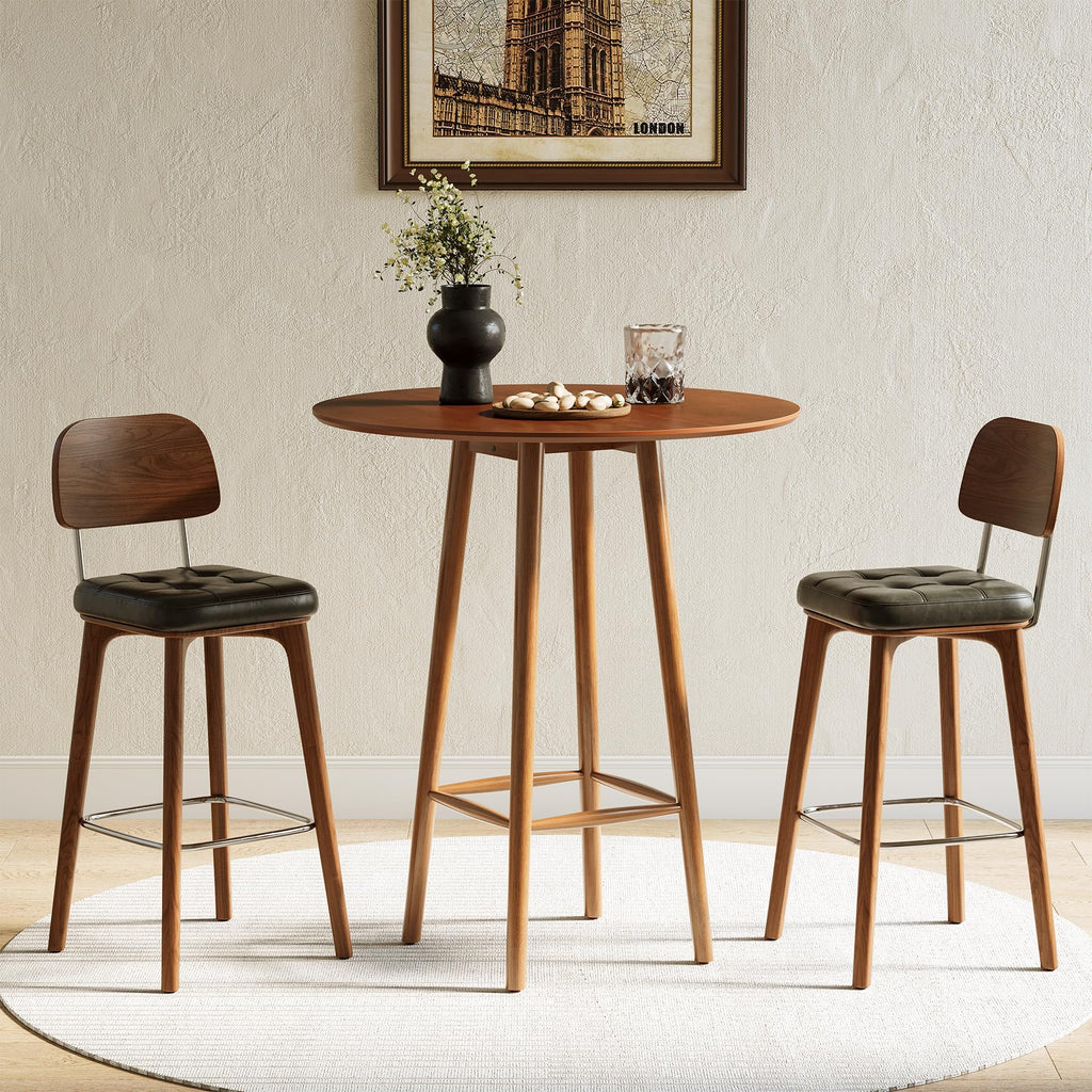 Solid Wood Bar Table, 39.37-Inch Round Bistro Table with Sturdy Frame, Small Space (Rustic Walnut)