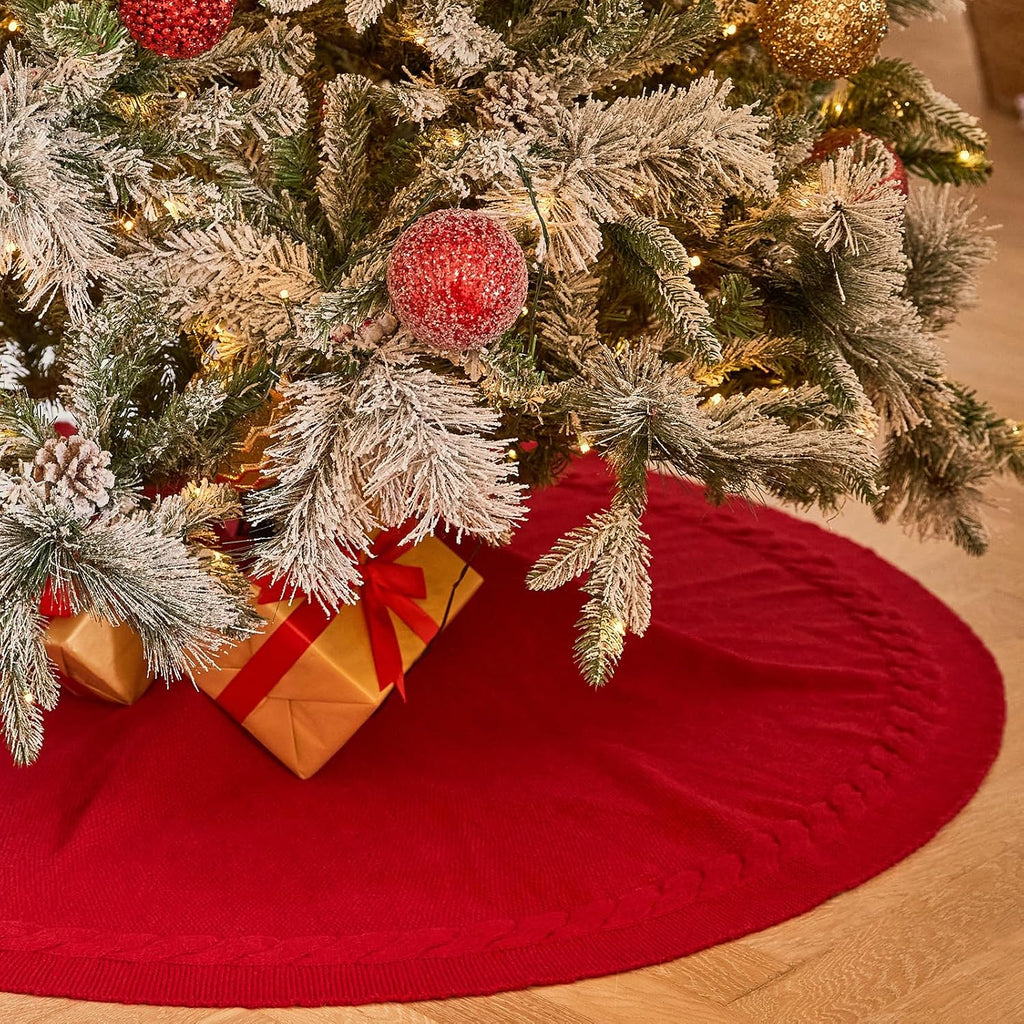 36 Inch Red Knitted Christmas Tree Skirt