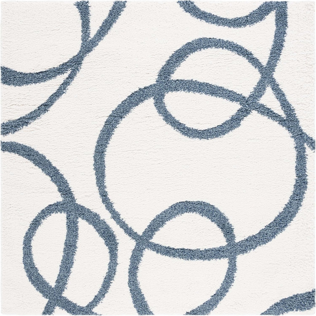 Calico Shag Collection Area Rug - 6'7" Square, Ivory & Blue, Modern Abstract Design, Non-Shedding & Easy Care