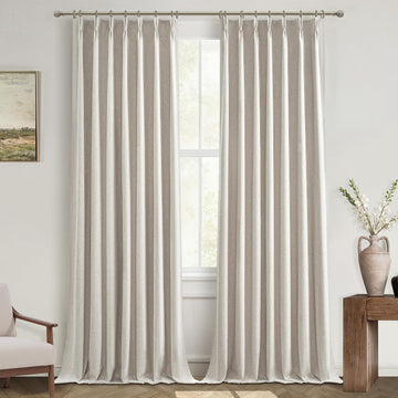 Pinch Pleated 92 Inch Curtains Blackout for Bedroom 2 Panels Set, Natural Linen Farmhouse Viral for 92-93 Inches
