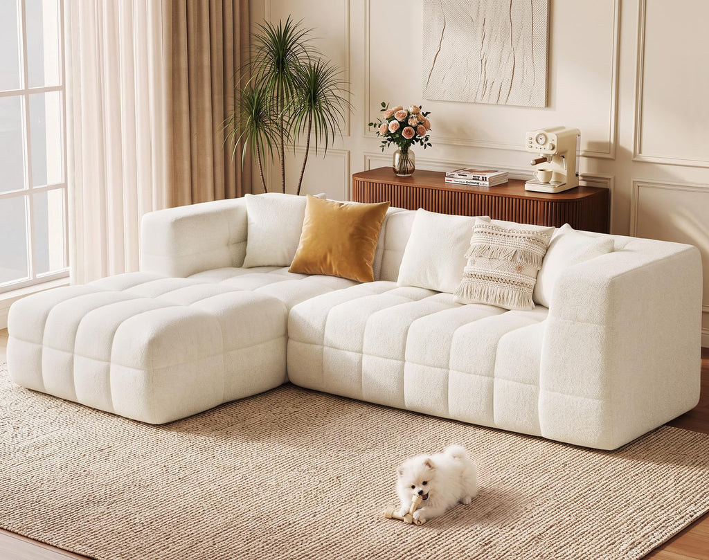 107" Cloud Sectional Couch with Chaise, Boneless Modular Sofa, Beige