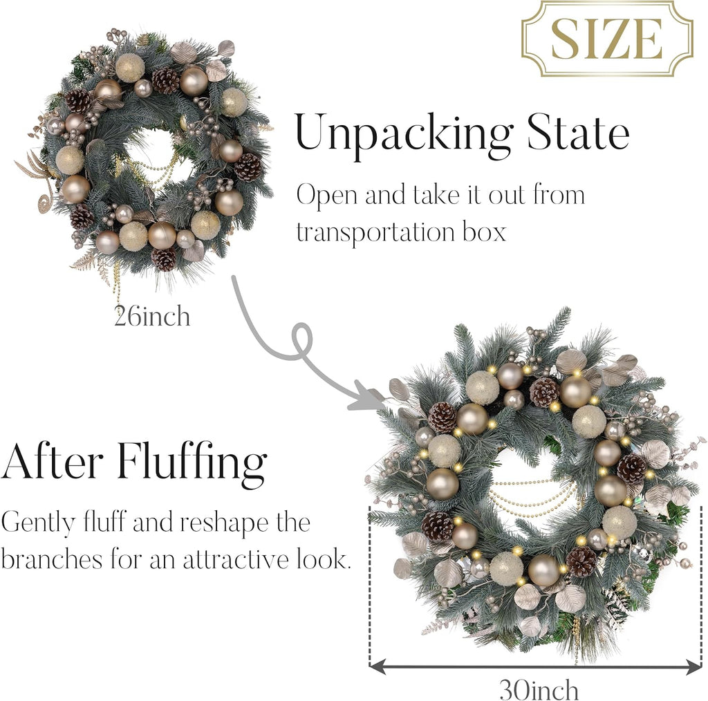 24" Pre-Lit Christmas Wreath for Front Door with Lights