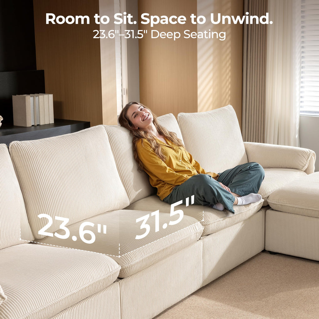 117" 6-Seat Modular Power Reclining Sectional Couch, Beige