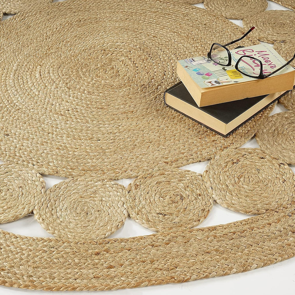 Jute Area Rug 7 ft Round Natural Hand Woven Farmhouse Rustic Charm