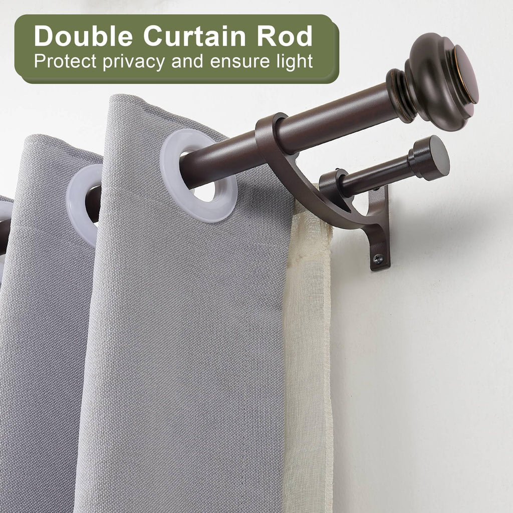 Double Curtain Rods 72 to 144 Inches with Solid Aluminum Alloy Brackets, 1 Inch Adjustable Drapery Rod, Heavy Duty