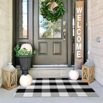 2x3 Buffalo Plaid Rug, Washable Outdoor Door Mat, Black White