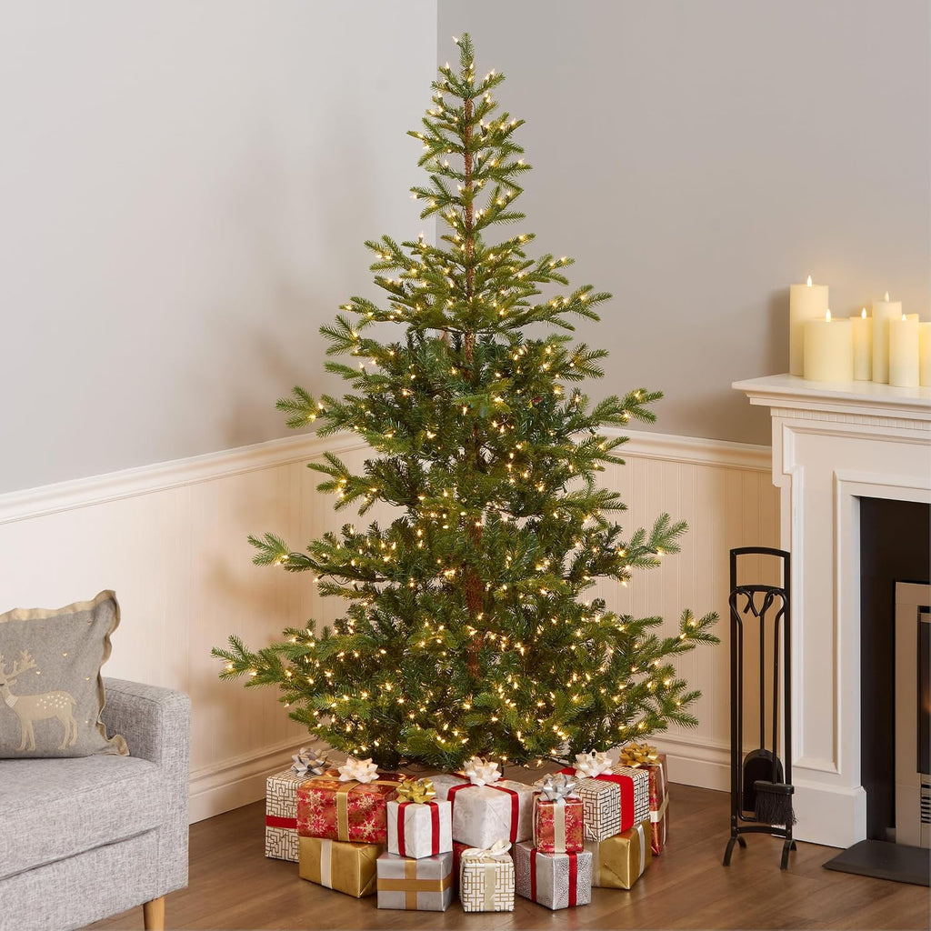 Tree Company 6.5ft Pre-Lit Norwegian Spruce Christmas Tree | 650 Clear Lights, 956 Feel Real Tips, Includes Stand