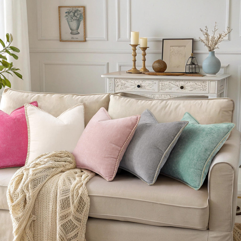 Soft Chenille Throw Pillow Covers 24x24 Set of 2 Neutral Gray