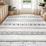 8x10 Area Rugs for Living Room Washable Moroccan Farmhouse Neutral Geometric Low Pile Non-Slip Soft Print
